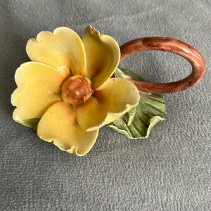 Vintage Capodimonte yellow Flower napkin holder byShafford hand painted in Italy